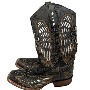 Corral Boots Cowboy Boots Women 8.5 Black Silver Wing Cross Distressed A1986